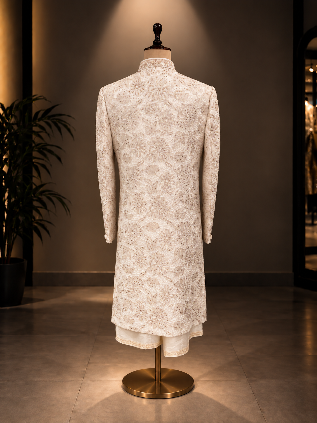 SHERWANI IN OFF WHITE COLOR WITH PURE ZARDOZI HANDWORK