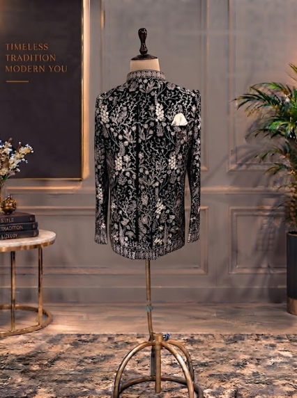 Wine front open Jodhpuri with thread work