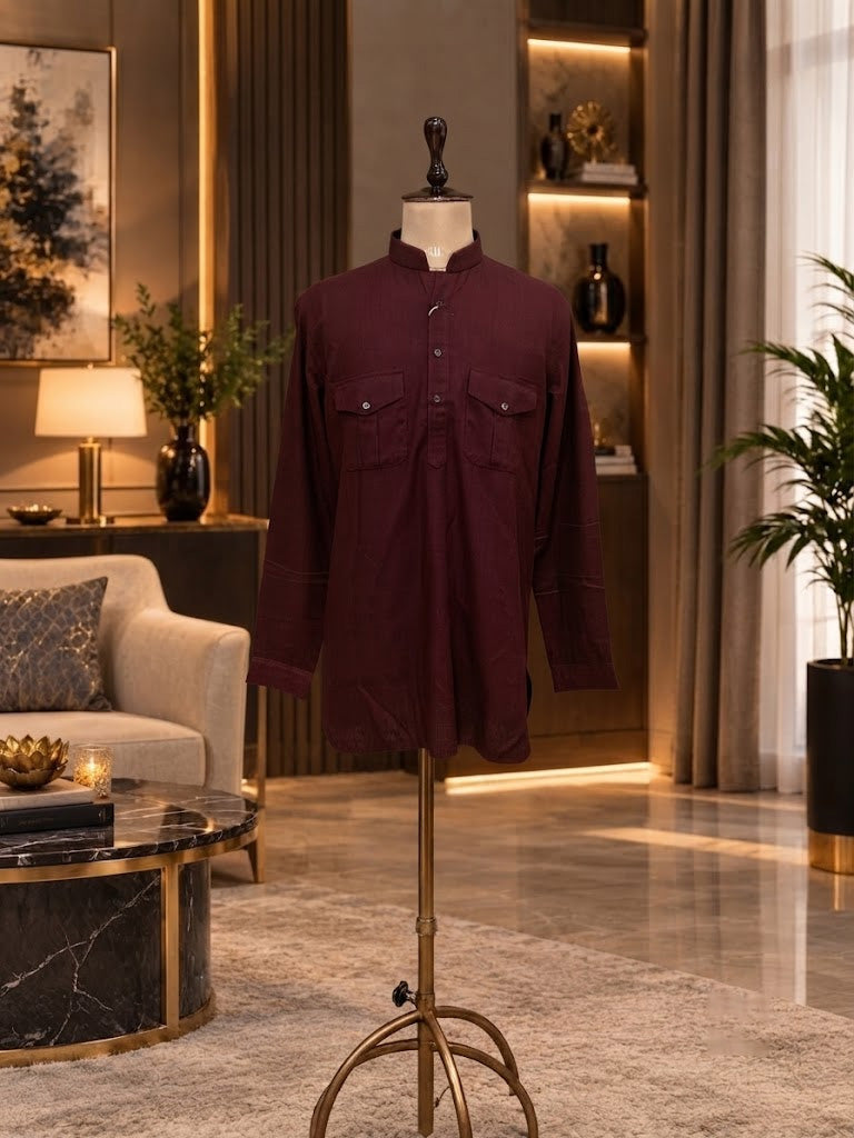 MEHROON SHORT KURTA WITH WIDE PANTS