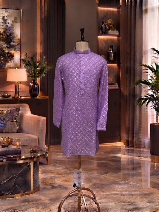 LAVENDER MIRROR WORK KURTA PANT