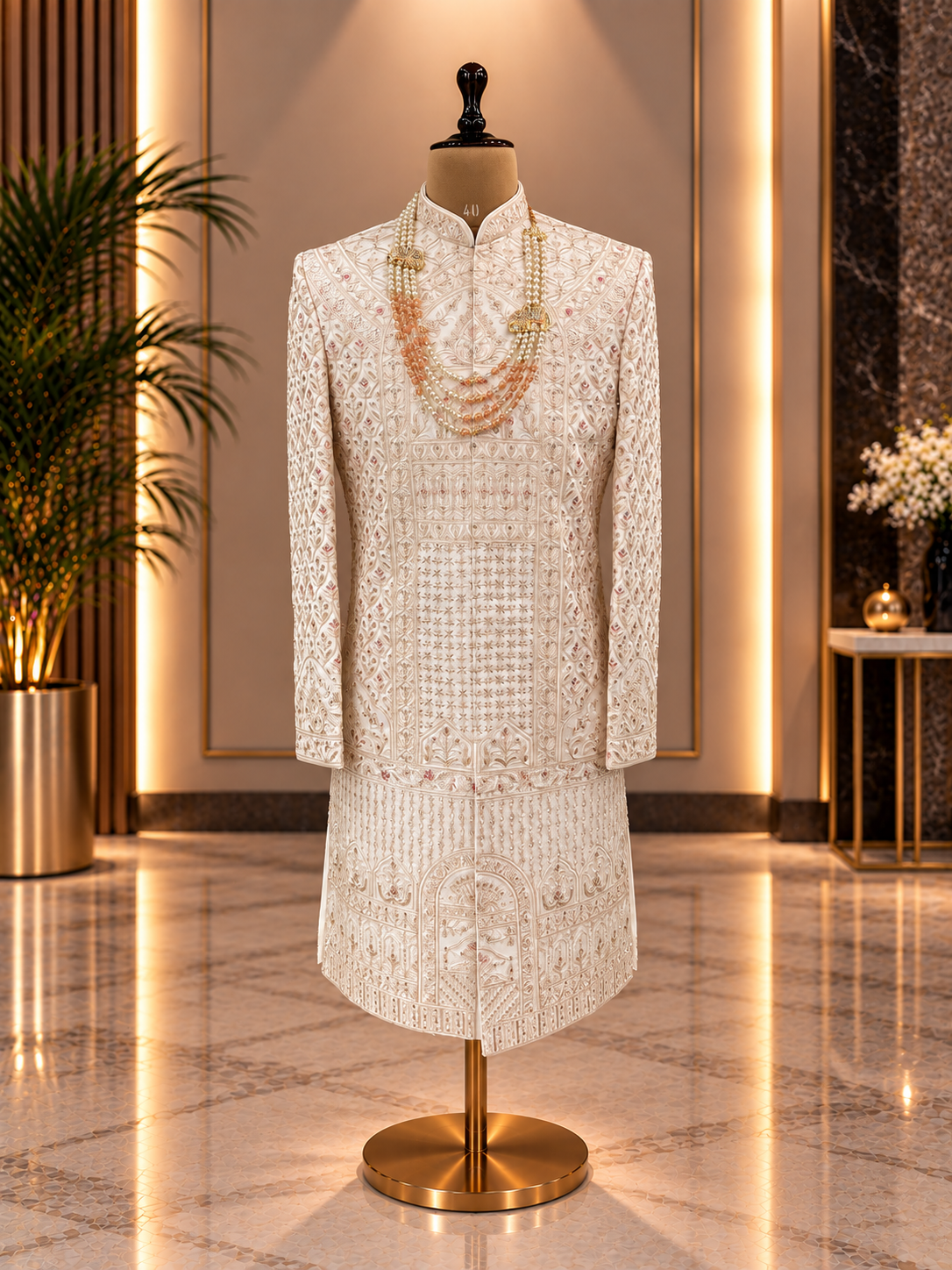 GOLDEN SHERWANI WITH ALL OVER HEAVY WORK