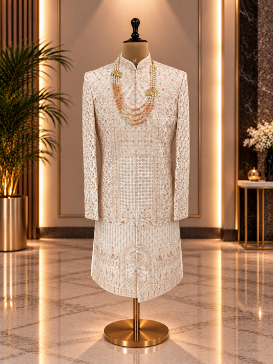 GOLDEN SHERWANI WITH ALL OVER HEAVY WORK