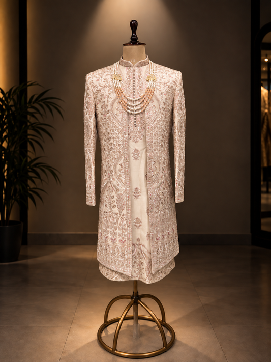 IVORY COLOR SHERWANI WITH JACKET WITH HANDWORK