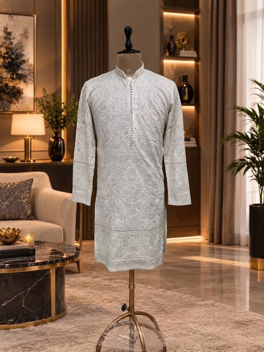 WHITE CHICKEN WORK KURTA PANT