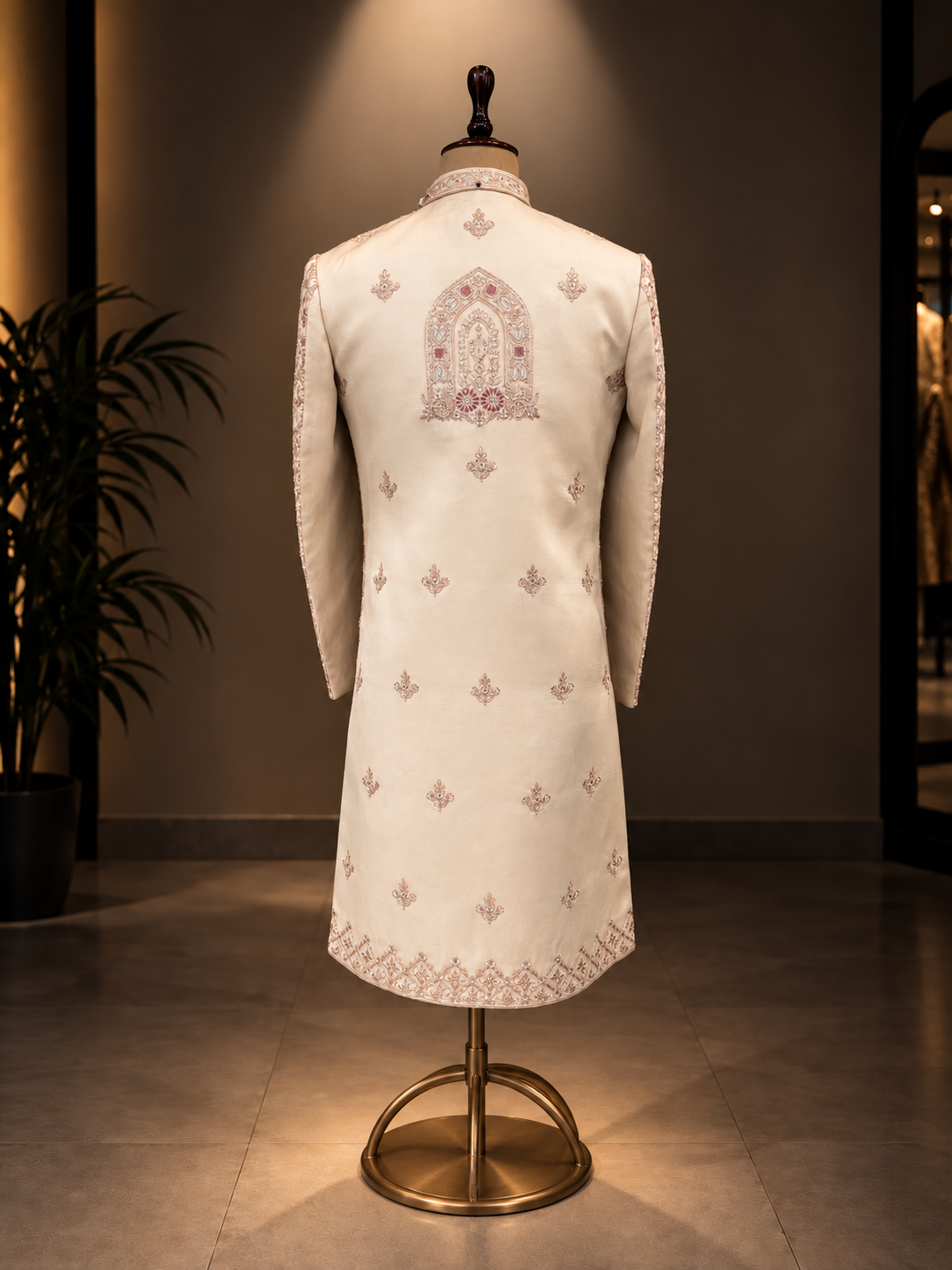 BEIGE SHERWANI WITH ZARDOZI HEAVY WORK