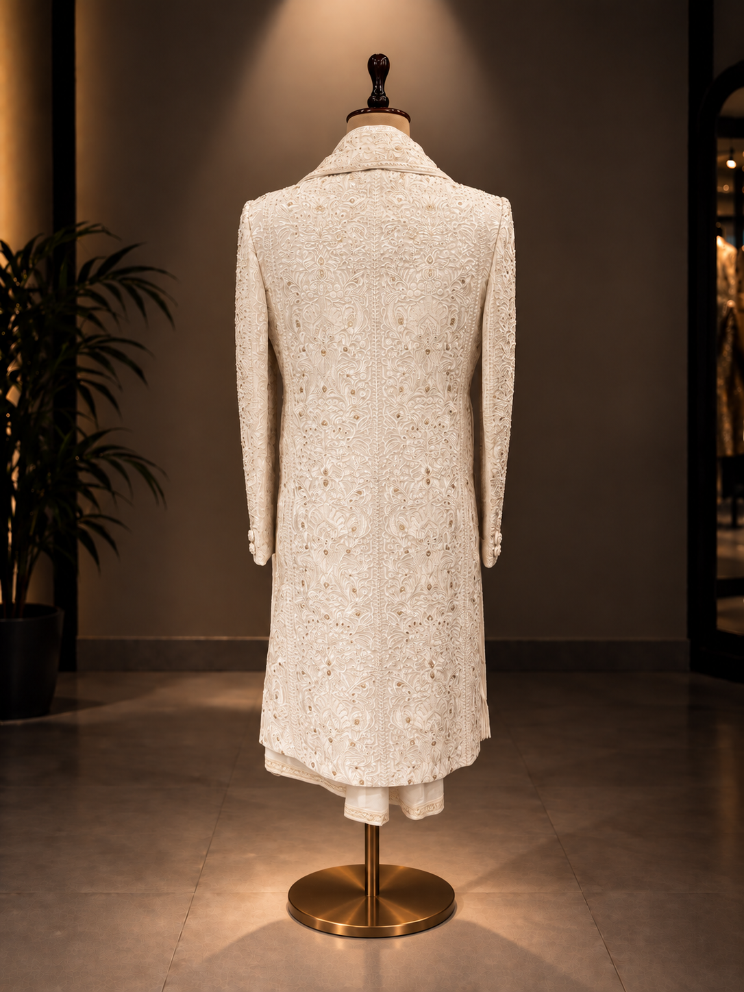 WHITE SHERWANI WITH REAL HANDWORK ZARDOZI WORK