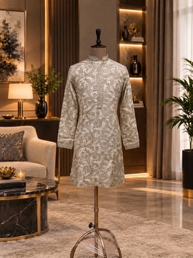 BEIGE KURTA PANT WITH THREAD WORK