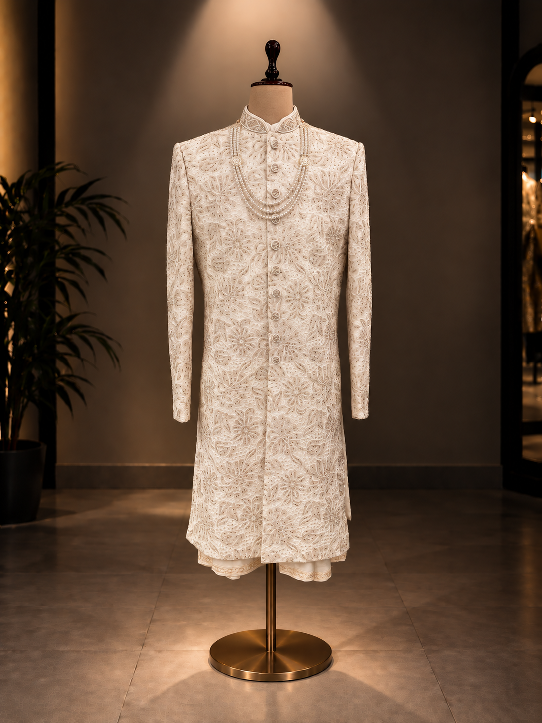 SHERWANI IN OFF WHITE COLOR WITH PURE ZARDOZI HANDWORK