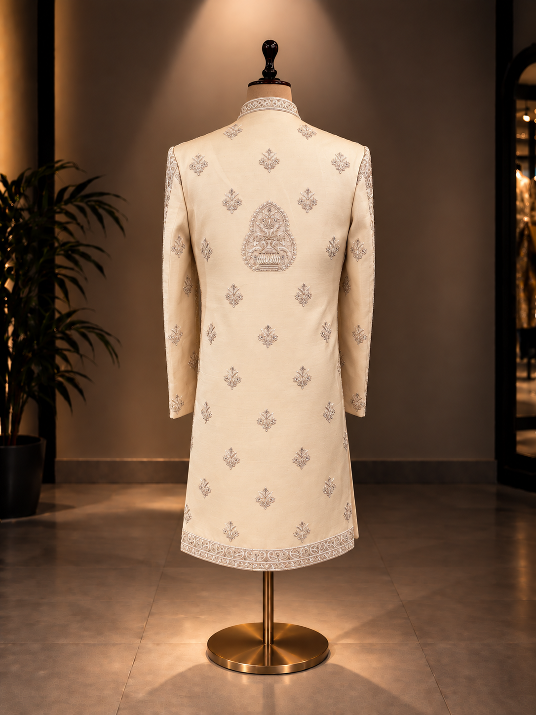 GOLDEN SHERWANI WITH HEAVY ZARDOZI WORK