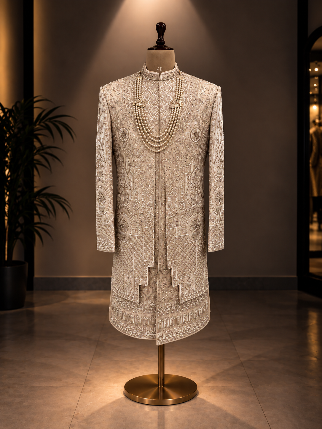 GOLDEN SHERWANI WITH HEAVY ZARDOZI WORK