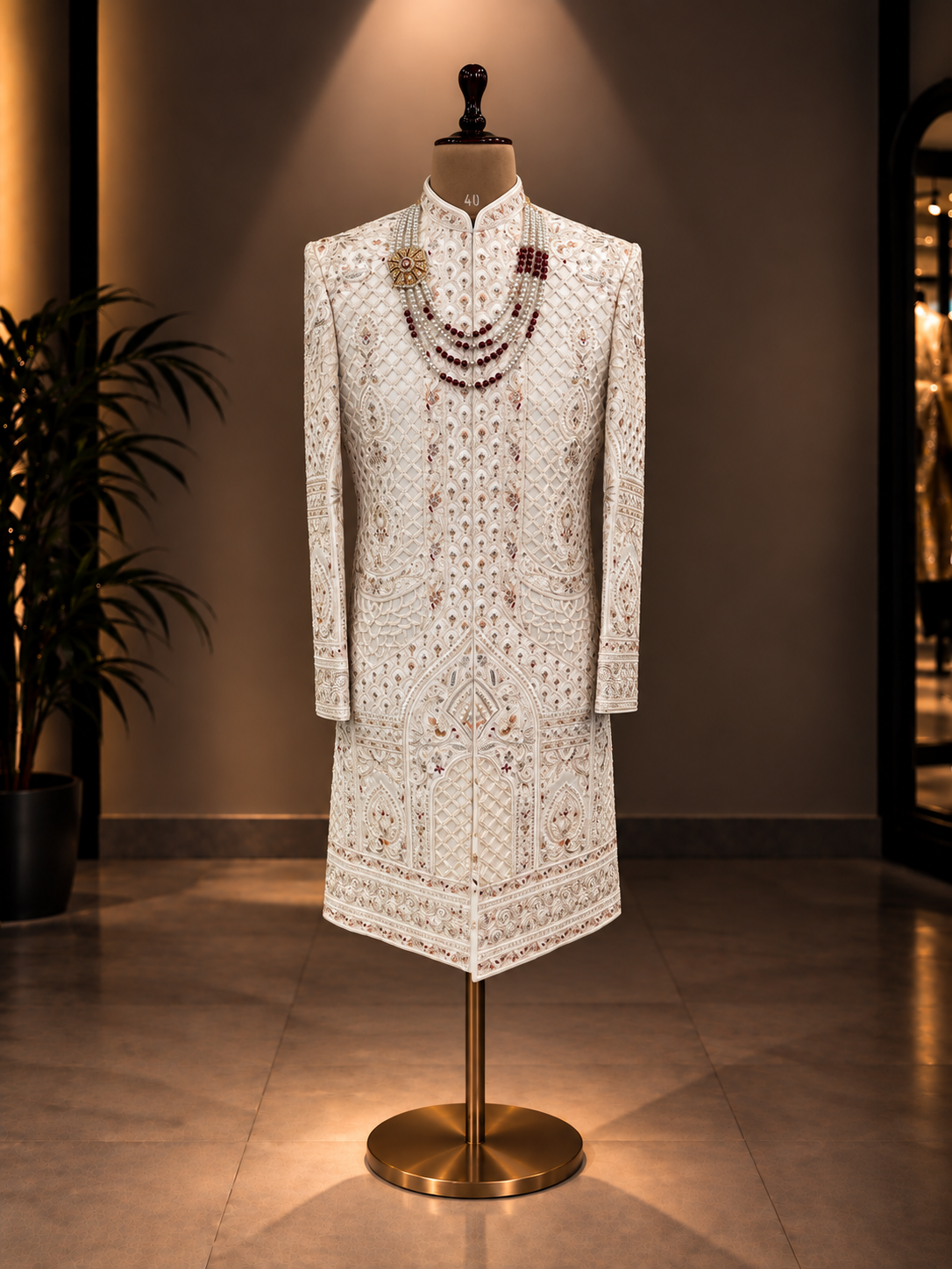 SHERWANI IN OFF WHITE SHADE WITH ELEGANT WORK
