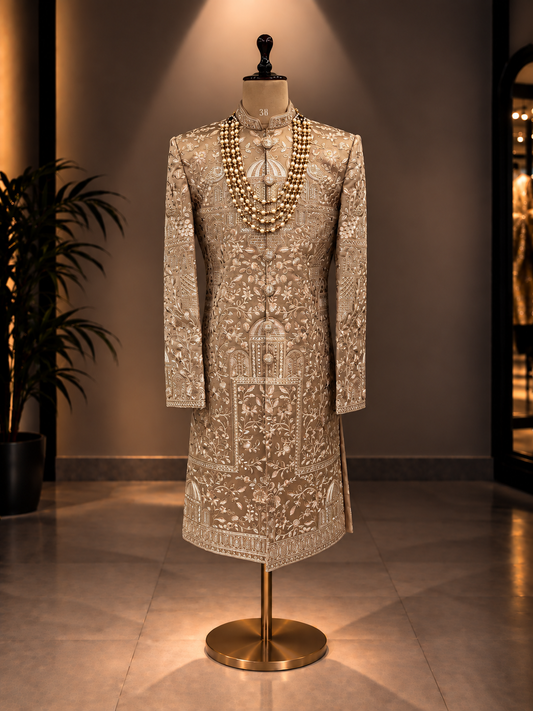SHERWANI IN BROWN EARTHY TONE WITH ELEGANT WORK