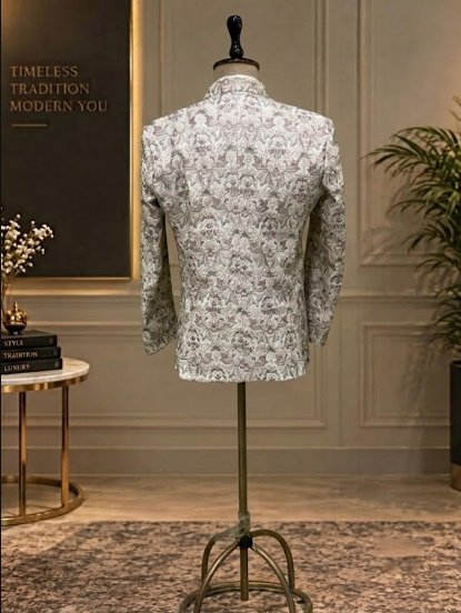 Beige front open Jodhpuri with thread work