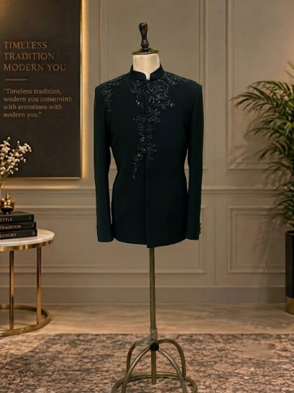 Black classic Jodhpuri with handwork on the body