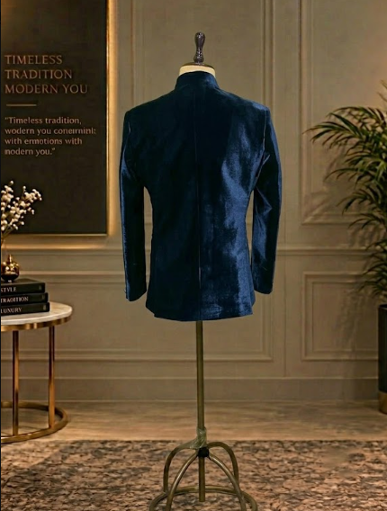 Blue velvet classics Jodhpuri with handwork